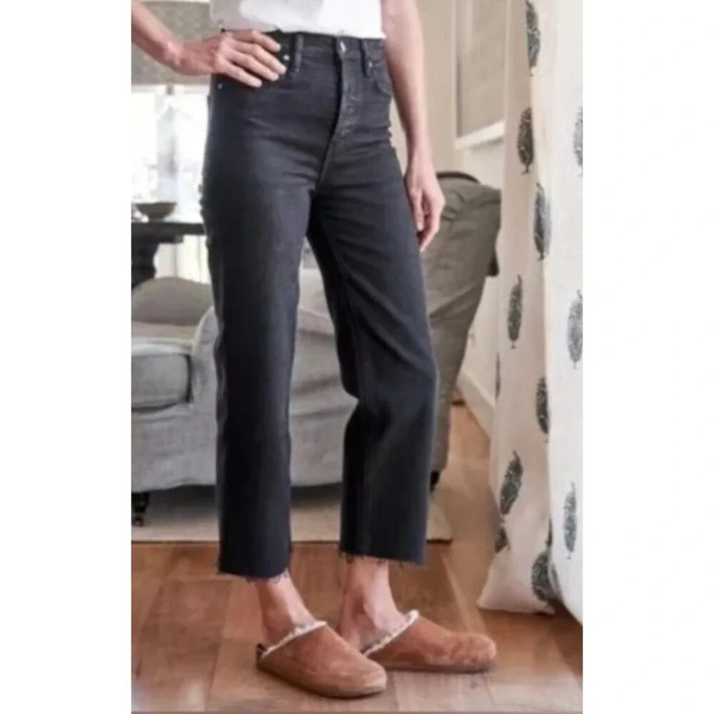Frank & Eileen Cork D601 Jeans Size 31 Worn Black High Rise Straight Leg Raw Hem